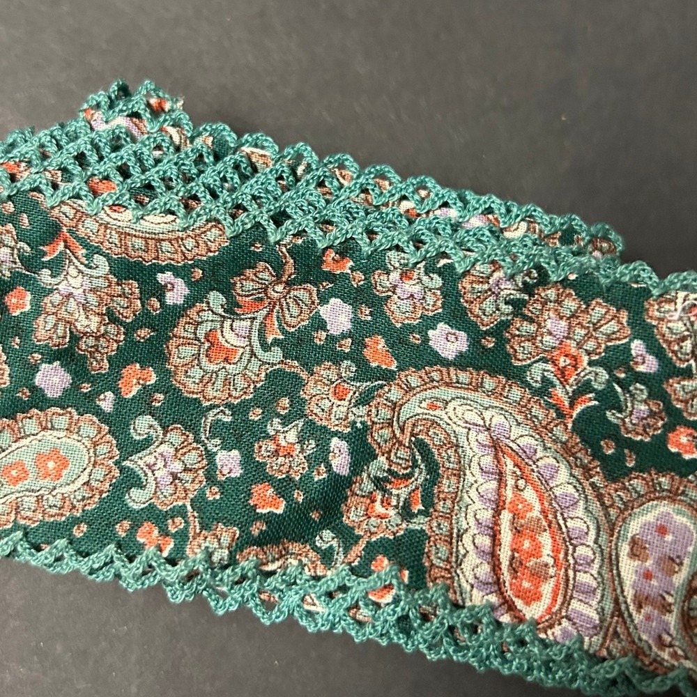 Vintage Fabric Trim 5 Yards 28" Width 2" Green Paisley Floral Crochet Lace